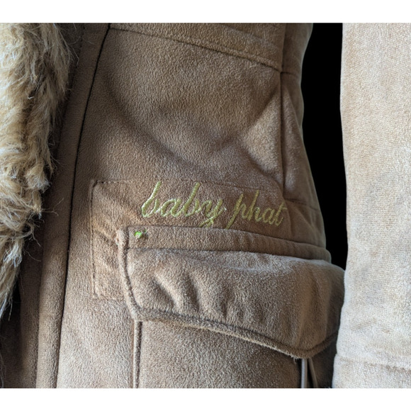 Baby Phat Girls Brown Tan Faux Fur Coat Size Small Y2K Penny Lane Embroidered - Picture 11 of 16
